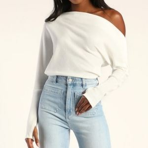 Thermal off shoulder thumb hole top